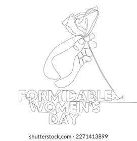 One continuous line of Formidable Women's Day word with flower. Thin Line Illustration vector concept. Contour Drawing Creative ideas.