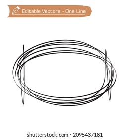One continuous line forming an oval with waves, minimalistic linear illustration vector made of one line. Oval frame; one continuous line drawing for animation.