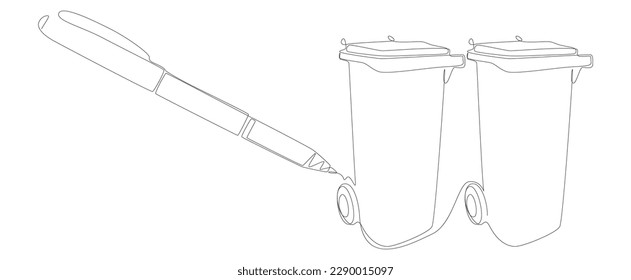One continuous line of Garbage Bin drawn by with felt tip pen. Thin Line Illustration vector concept. Contour Drawing Creative ideas.