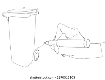 One continuous line of Garbage Bin drawn by with felt tip pen. Thin Line Illustration vector concept. Contour Drawing Creative ideas.