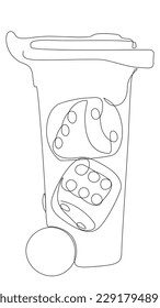 One continuous line of Garbage Bin with Dice. Thin Line Illustration vector concept. Contour Drawing Creative ideas.