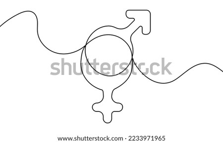 One continuous line gender symbol on white background. Single line with male and female signs. Vector 10 EPS.