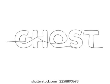 One continuous line of Ghost word. Thin Line Illustration vector concept. Contour Drawing Creative ideas.