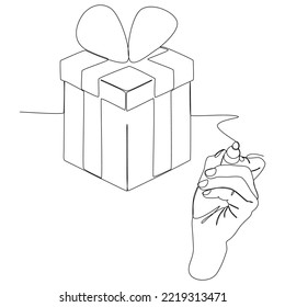 One continuous line of Gift Box written by with felt tip pen. Thin Line Illustration vector concept. Contour Drawing Creative ideas.