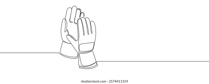 One continuous line. Gloves, mechanic's gloves, engineer's uniform line art vector illustration with transparent background.