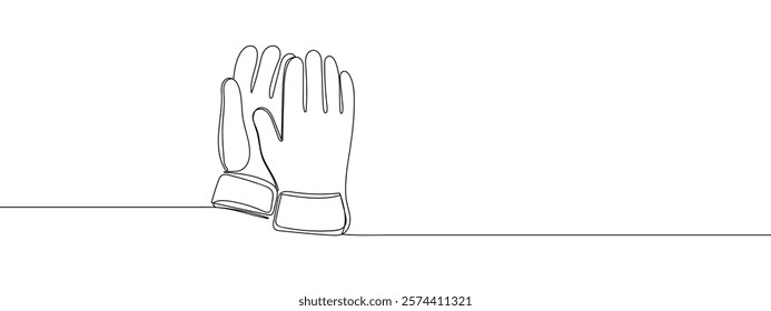 One continuous line. Gloves, mechanic's gloves, engineer's uniform line art vector illustration with transparent background.