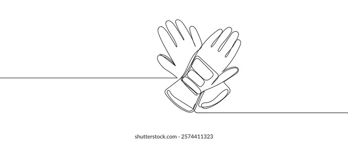 One continuous line. Gloves, mechanic's gloves, engineer's uniform line art vector illustration with transparent background.