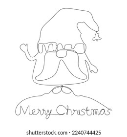 One continuous line of Gnome with Christmas text. Thin Line Illustration vector concept. Contour Drawing Creative ideas.