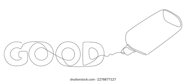 One continuous line of Good text written with a pencil, felt tip pen. Thin Line Illustration vector concept. Contour Drawing Creative ideas.