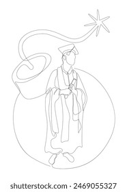 One continuous line of Graduati man and bomb. Thin Line Illustration vector concept. Contour Drawing Creative ideas.