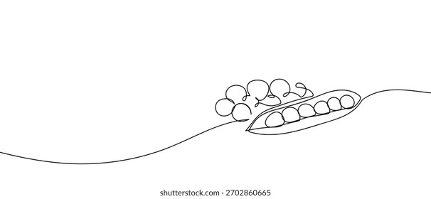 Una línea continua de guisantes verdes delinea la Ilustración vectorial aislada.