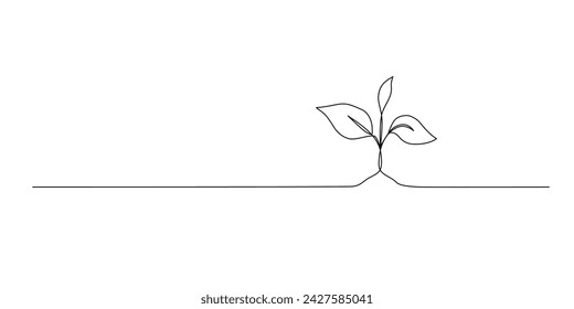 One continuous line growing sprout. Hand drawn line art plant. Doodle illustration