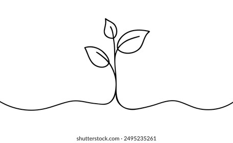 One continuous line growing sprout. Hand drawn line art plant. Doodle illustration