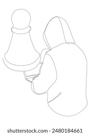 One continuous line of Hacker with laptop and chess pawn. Thin Line Illustration vector concept. Contour Drawing Creative ideas.