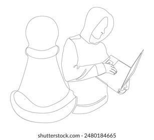 One continuous line of Hacker with laptop and chess pawn. Thin Line Illustration vector concept. Contour Drawing Creative ideas.