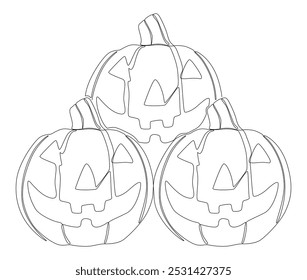 Uma linha contínua de Halloween Pumpkin, Jack O' Lantern. Conceito de vetor de Ilustração de Linha Fina. Desenho de contorno Ideias criativas.