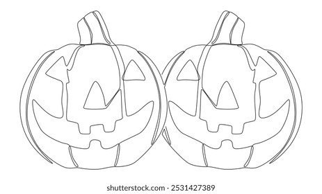 One continuous line of Halloween Pumpkin, Jack O' Lantern. Thin Line Illustration vector concept. Contour Drawing Creative ideas.