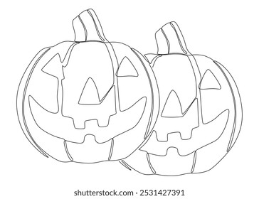 Una línea continua de Calabaza de Halloween, Jack O' Lantern. Concepto de Vector de ilustración de línea delgada. Contour Dibujo Ideas creativas.