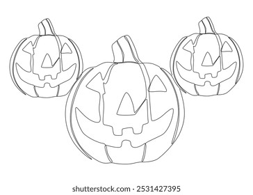 Uma linha contínua de Halloween Pumpkin, Jack O' Lantern. Conceito de vetor de Ilustração de Linha Fina. Desenho de contorno Ideias criativas.