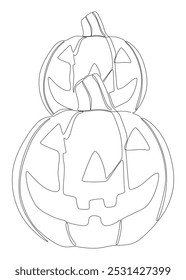 Uma linha contínua de Halloween Pumpkin, Jack O' Lantern. Conceito de vetor de Ilustração de Linha Fina. Desenho de contorno Ideias criativas.