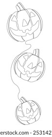 Uma linha contínua de Halloween Pumpkin, Jack O' Lantern. Conceito de vetor de Ilustração de Linha Fina. Desenho de contorno Ideias criativas.