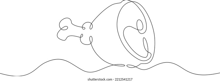 One continuous line. Ham on the bone. Meat on the bone. Meat Ham. Flat minimal icon. One continuous line on a white background.