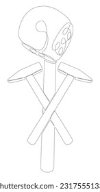 One continuous line of Hammer and Dice. Thin Line Illustration vector concept. Contour Drawing Creative ideas.