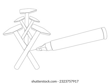 Una línea continua de martillo dibujada con pluma de punta de fieltro. Concepto de la industria de construcción de vectores de iluminación de líneas delgadas. Contour Drawing Ideas Creativas.
