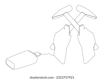 One continuous line of Hammer drawn by with felt tip pen. Thin Line Illustration vector Construction Industry concept. Contour Drawing Creative ideas.