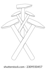 One continuous line of Hammers. Thin Line Illustration vector Work Tool concept. Contour Drawing Creative Construction Industry ideas.