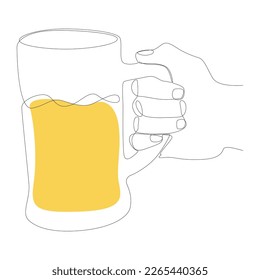 One continuous line of hand with Beer. Thin Line Illustration vector concept. Contour Drawing Creative ideas.