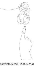 One continuous line of hand with dice. Thin Line Illustration vector concept. Contour Drawing Creative ideas.