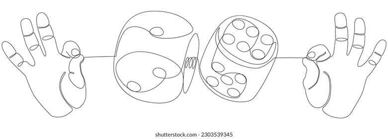 One continuous line of hand with dice. Thin Line Illustration vector concept. Contour Drawing Creative ideas.