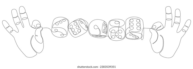 One continuous line of hand with dice. Thin Line Illustration vector concept. Contour Drawing Creative ideas.