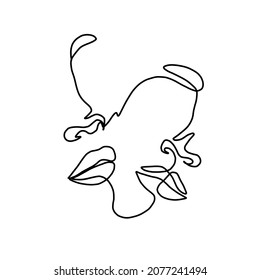 One Continuous Line Hand Drawing Two Faces. Minimalism Trendy Style. Abstract Portrait. Love. Couple. Vector Design For Cards For Valentine's Day, Wedding Invitation, Tattoo. 