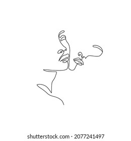 Una Mano Continua Dibujando Dos Caras. Minimalismo estilo moderno. Retrato abstracto. Amor. Pareja. Diseño vectorial para tarjetas para el día de San Valentín, invitación a la boda, tatuaje. 
