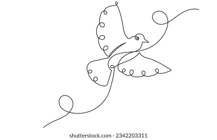 One continuous line Hand drawing flying bird minimalism style vector. illustration white background for decorative elements.
