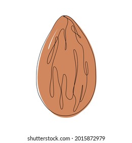 Una línea continua de almendro dibujado a mano con color marrón. Ilustración vectorial minimalista aislada en fondo blanco. 