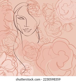 Una línea continua de arte vectorial dibujado a mano con la hermosa cara de la mujer en una curva elegante. Paleta de color de piel, formas abstractas. Diseño moderno y simplista para el arte de la pared, la moda, la impresión, el tatuaje, la cubierta, la tarjeta.