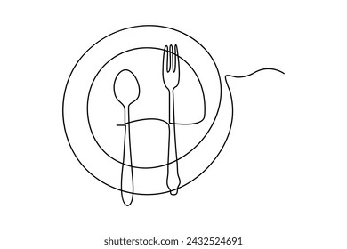 One continuous one line hand drawn plate, outline Vector illustration isolated on white background. outline Vector illustration