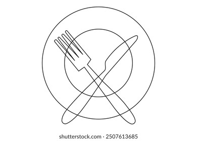 Una placa dibujada a mano de una línea continua, Ilustración vectorial de contorno aislada sobre fondo blanco. Ilustración vectorial de contorno