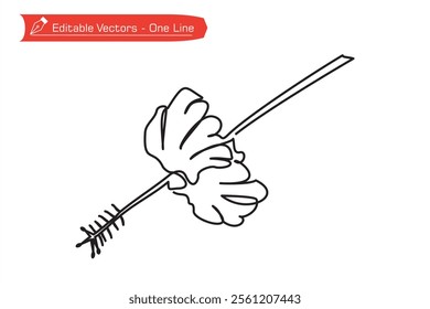 One continuous line of hand drawn hibiscus flower. Vector illustration of one line drawing of hibiscus flower for screen printing and embroidery. Hibiscus flower for logo, symbol, icon.