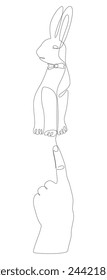 One continuous line of hand with Easter Bunny. Thin Line Illustration vector concept. Contour Drawing Creative ideas.
