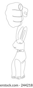 One continuous line of hand with Easter Bunny. Thin Line Illustration vector concept. Contour Drawing Creative ideas.