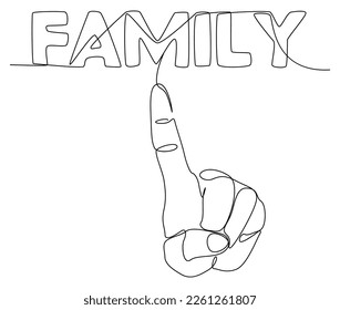 One continuous line of hand with Family word. Thin Line Illustration vector concept. Contour Drawing Creative ideas.