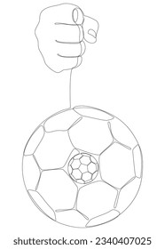 One continuous line of hand with Football, Soccer ball. Thin Line Illustration vector sport concept. Contour Drawing Creative ideas.