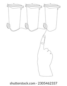 One continuous line of hand with Garbage Bin. Thin Line Illustration vector concept. Contour Drawing Creative ideas.
