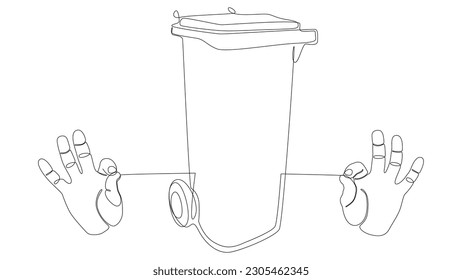 One continuous line of hand with Garbage Bin. Thin Line Illustration vector concept. Contour Drawing Creative ideas.