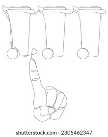 Una línea de mano continua con el basurero. Concepto vectorial de Ilustración de líneas delgadas. Contour Drawing Ideas Creativas.