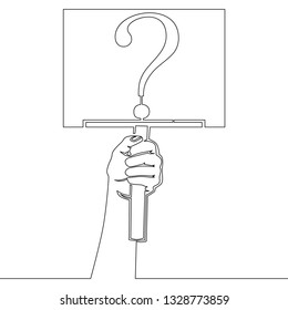 One continuous line Hand holding question mark Help sign icon FAQ symbol vector illustration concept